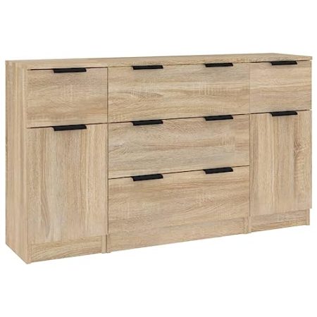 Generico Kangqiling3115822 Sideboard-Set, 3 Stück, Sonoma-Eiche aus Holz, mehrschichtig
