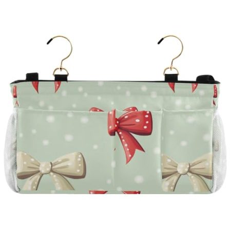 EtherSpher Nachttisch-Caddy mit Weihnachtsschleife, zum Aufhängen, für TV-Fernbedienung, Handys, Zeitschriften, Tablets, Zubehör