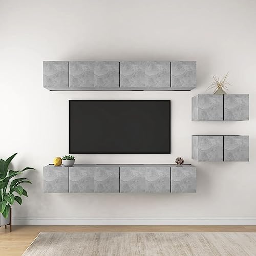 Iiaky TV-Schränke 8 STK. Betongrau Holzwerkstoff Wohnzimmerschrank TV Board HäNgend Wohnzimmer MöBel Set TV Tisch