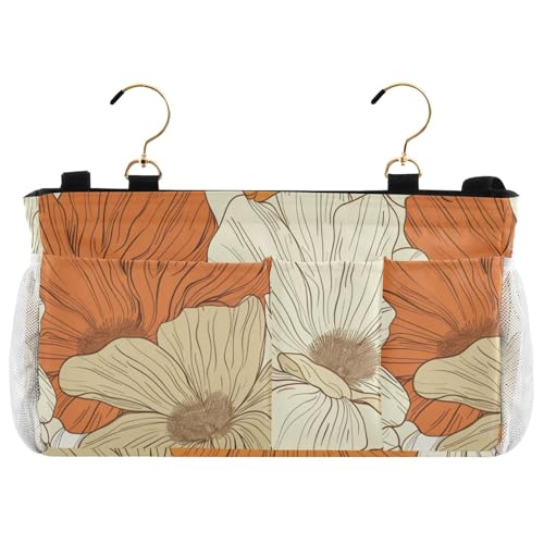 siphylline Nachttisch-Aufbewahrungstasche, Organizer, Nachttisch-Aufbewahrungstasche für TV-Fernbedienung, Handys, Zeitschriften, Tablets, Zubehör, große Blumen in Beige und Orange