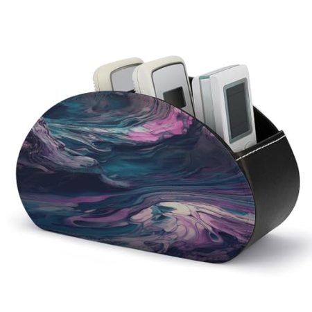 FZQVSWTX Fernbedienungshalter, blau und violett, mit Wirbelmuster, PU-Leder, mit 5 Fächern für Medien-Zubehör und Bürobedarf