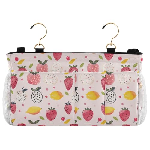 siphylline Nachttisch-Aufbewahrungs-Caddy zum Aufhängen, Nachttisch-Caddy für TV-Fernbedienung, Handys, Zeitschriften, Tablets, Zubehör, köstliches Obstmuster