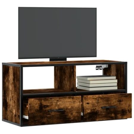 AJJHUUKI Outdoor-Möbel-TV-Schrank Raucheiche 80x31x39,5 cm Holz- und Metall-Möbel