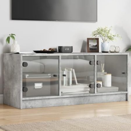 AJJHUUKI Outdoor-Möbel-TV-Schrank mit Glastüren Betongrau 102x37x42 cm-Möbel