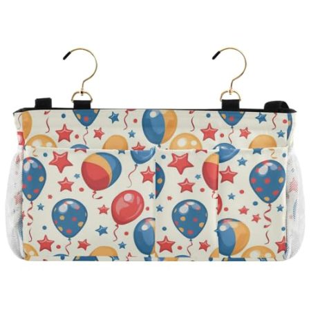 EtherSpher Farbige Cartoon-Heißluftballon-Nachttisch-Aufbewahrungstasche mit Taschen, Hängeorganizer für TV-Fernbedienung, Handys, Zeitschriften, Tablets, Zubehör