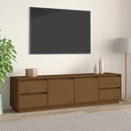 Iiaky TV-Schrank TV Cabinet Wohnzimmer Schrank Fernseher Schrank TV Sideboard Wohnzimmer Honigbraun 176x37x47,5 cm Massivholz Kiefer