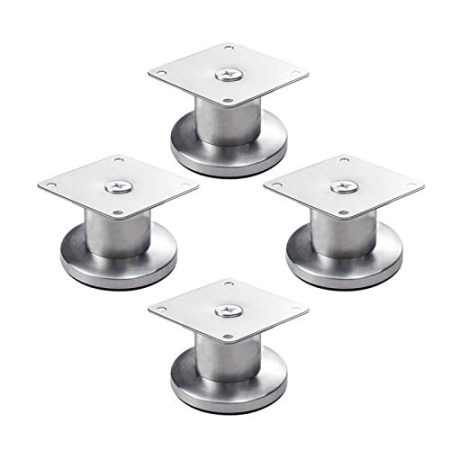 4 Stücke Verstellbare Möbelfüße Möbelbeine aus EdelstahlTischbein aus gebürstetem Metall Stützfüße Sofa Füße Kabinettfüße Dickes Material Möbel Zubehör,Silber(3.8cm)