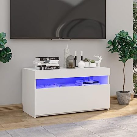 AJJHUUKI Entertainment Centers & TV Stands-TV Schrank mit LED-Leuchten Hochglanz Weiß 75x35x40 cm