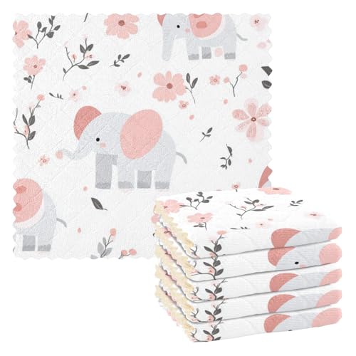 Simple Flower Elephants Waschhandtücher, Küchentücher, westliche Küche, Handtücher, dekorativ, Zubehör, Para Mesas, 27,9 x 27,9 cm, 6 Stück