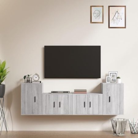 fernsehschrank,tv Bank,tv Tisch,tv table4-tlg. TV-Schrank-Set Grau Sonoma Holzwerkstofftv Cabinet,lowboard weiß,tv Schrank Weiss,