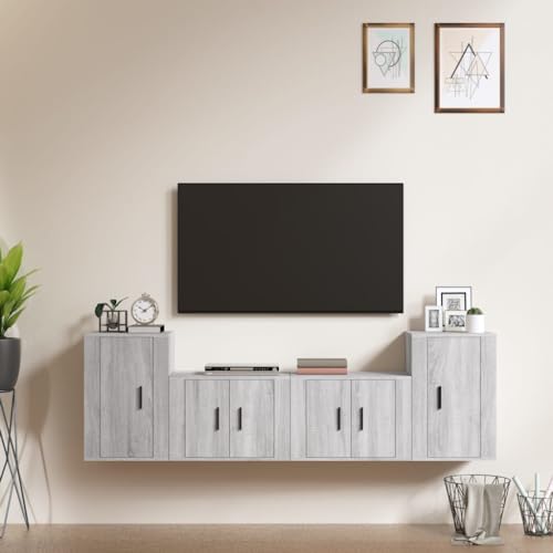 fernsehschrank,tv Bank,tv Tisch,tv table4-tlg. TV-Schrank-Set Grau Sonoma Holzwerkstofftv Cabinet,lowboard weiß,tv Schrank Weiss,