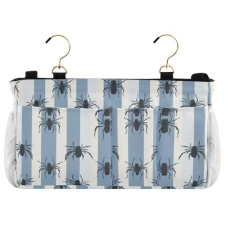 EtherSpher Nachttisch-Aufbewahrungstasche für Halloween, grau-blau und weiß gestreift, für Schlafsaal, Nachttisch, Aufbewahrungstasche für TV-Fernbedienung, Handys, Zeitschriften, Tablets, Zubehör