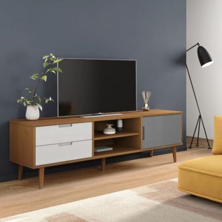 FUDUGEHMIOFWFJJ Schrank Schlafzimmer,tv lowboard,TV-Schrank MOLDE Braun 158x40x49 cm Massivholz KieferGeeignet für Wohnzimmer, Schlafzimmer, Eingang