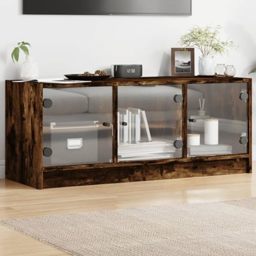AJJHUUKI Entertainment Centers & TV-Stände-TV-Schrank mit Glastüren, Räuchereiche, 102 x 37 x 42 cm