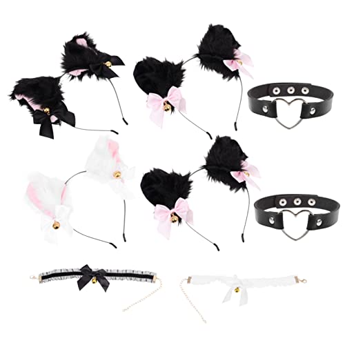 PACKOVE 4 Sätze Katzenohren Haarreif Set Teiliges Cosplay Zubehör mit Niedlichem Design für Partys und Fotoshootings Vielseitig Einsetzbar mit Liebevollen Details Schwarz und Weiß