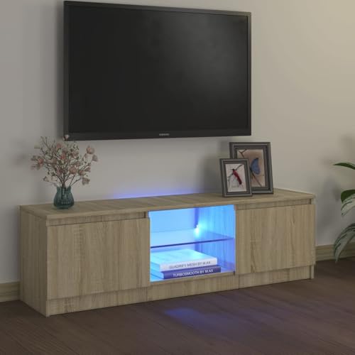 WSJHUHK Home-Entertainment Center & TV-Ständer, TV-Schrank mit LED-Lichtern, Sonoma-Eiche, 120 x 30 x 35,5 cm