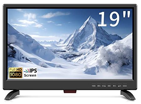 ZOSHING LED-TV Full HD 1080p 19 Zoll, kleiner Fernseher 19 Zoll mit digitalem T2 Freeview Receive, HDMI. USB-Steckplatz, 12 Volt Ladekabel für kleines Wohnzimmer, Küche