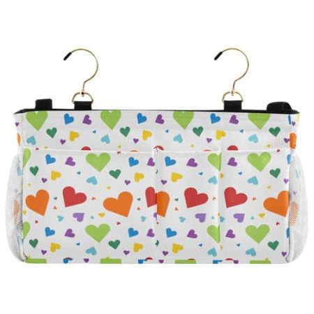 EtherSpher Valentinstag Regenbogen Herzen Nachttisch Caddy College Wohnheim Bett Hängekorb für TV Fernbedienung Telefone Zeitschriften Tablets Zubehör