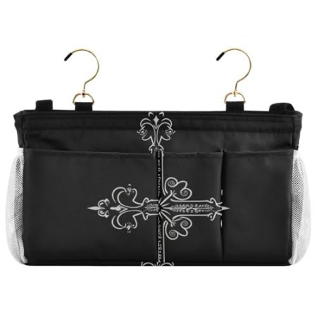 EtherSpher Nachttisch-Aufbewahrungstasche im Retro-Stil, für TV-Fernbedienung, Handys, Zeitschriften, Tablets, Zubehör, Schwarz