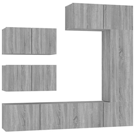 vidaXL TV Schrank Set 6-TLG. Wohnwand Schrankwand Anbauwand Hängeschrank Lowboard TV Möbel Fernsehschrank Wandschrank HiFi-Schrank Grau Sonoma Holzwerkstoff