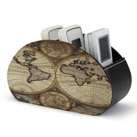 FZQVSWTX Fernbedienungshalter, antiker Weltglobus, bedruckt, PU-Leder, mit 5 Fächern für Medien-Zubehör und Bürobedarf