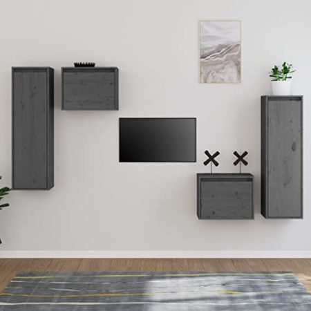 HETFTJN TV-Schränke 4 STK, Beistelltisch Tv Wandschrank Fernsehschrank Holz Tv Regal Geeignet für Kleine Räume Fernseher Den Flur Wohnzimmer Grau Massivholz Kiefer