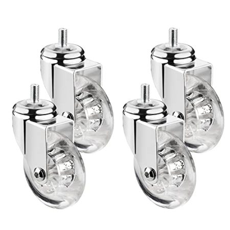 ASHILD EIN Satz von 4 Lenkrollen für Möbel, Ø 75 mm, mit Gewindestiften M8 x 15, M10 x 15 und Kugellagern, transparente Gummi-Lenkrollen, Transportrollen (Größe: 2 Zoll-M8 x 15 mm, Farbe: 4 S