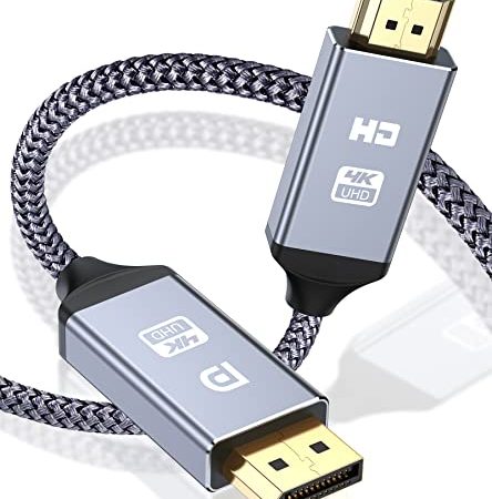 4K DisplayPort auf HDMI Kabel 3M, Unidirektionaler DP auf HDMI Verbindungskabel [Vergoldete, Geflochten,Aluminiumhülse], DP-Computer zu HDMI-Monitor Kompatibel für Monitor, Projektor, TV, AMD, NVIDIA