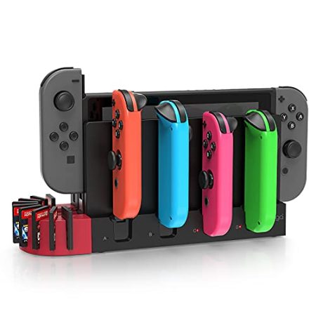 FYOUNG Controller Ladestation für Joy Con Switch & Switch OLED mit 9 Spiele Lagerung, Switch Ladeständer für Joycon Ladestation Zubehör mit Spiele Aufbewahrung
