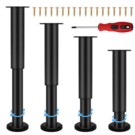 Ticeed 4er Möbelfüße Set 18cm-30cm Einstellbar Stahl Bettfüße Ersatz Stützfüße Tischbeine Mit 18 Pcs Schrauben + 1 Pcs Schraubendreher für Möbel Sofa Bett Nachttisch Schrank Kabinett (Schwarz)