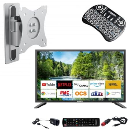 ANTARION LED TV Set 32 Zoll 81 cm Smart Connect Android 9.0 + TV-Halterung + kabellose Tastatur
