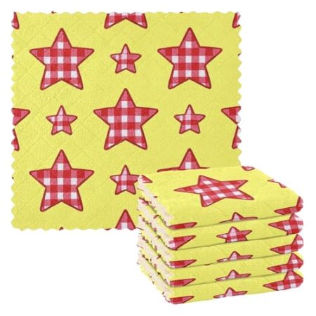 EtherSpher Küchenhandtücher mit Karomuster, kariert, Sterne, gelb, für Zuhause, Weihnachten, Handtücher, saugfähiges Tuch, Camping-Dekoration, Zubehör, Toallas Para Cocina Decoracion, 27,9 x 27,9 cm