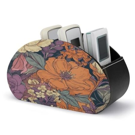 FZQVSWTX Fernbedienungshalter, Blumen sind unterschiedlich in der Farbe, bedruckter PU-Leder-Fernbedienungs-Caddy Schreibtisch-Organizer mit 5 Fächern für Medien-Zubehör und Bürobedarf