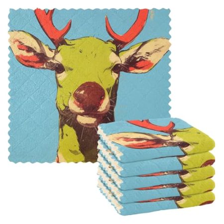 Amooorous Asthetic Green Deer Mikrofaser-Trockentuch, türkische Handtücher, Küche, weich, großes Zubehör, Geschirrtücher, saugfähig, 27,9 x 27,9 cm, 6 Stück