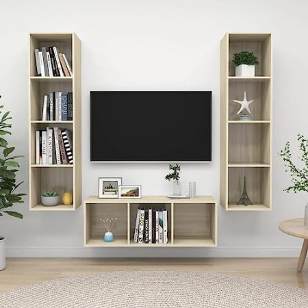 YUHI-HQYD 3-TLG. TV-Schrank-Set,Hängeschränke,Besteck Schränke,Aufbewahrungsschränke,Vitrinenschränke,Moderner Stil,TV-Möbel,Dekorative Schränke,für Wohnzimmer,Korridor, Sonoma-Eiche Holzwerkstoff