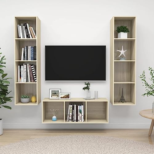 YUHI-HQYD 3-TLG. TV-Schrank-Set,Hängeschränke,Besteck Schränke,Aufbewahrungsschränke,Vitrinenschränke,Moderner Stil,TV-Möbel,Dekorative Schränke,für Wohnzimmer,Korridor, Sonoma-Eiche Holzwerkstoff