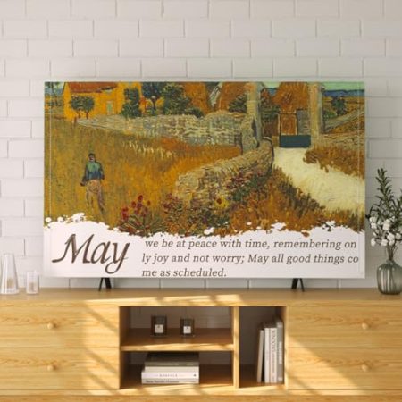 Innen-Desktop-wandmontierter Tv-staubschutz, LCD-led-schutzhülle Für Gebogenen Bildschirm, Retro-Abstrakter Bedruckter Stoffbezug, Tv-zubehör(Size:37in(93x60cm),Color:A)