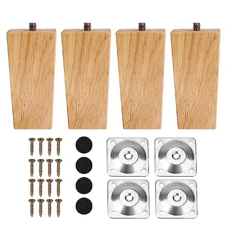 INMOZATA Möbelfüße Holz 4 Stück 10cm Tischbeine Vierkant Möbelbeine aus Eiche mit Montageplatten Schrauben und Fußpolster für Schrank Sofa Couchtisch Natürliche Farbe