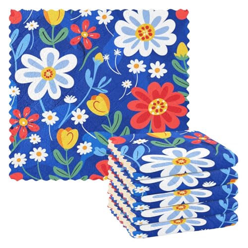 SyXIOP Dekoratives Geschirrtuch aus Frottee mit bunten Blumen, Ostern, Küchenhandtücher, Zubehör, Tür, Martillo Para Cocina, 27,9 x 27,9 cm, 6 Stück
