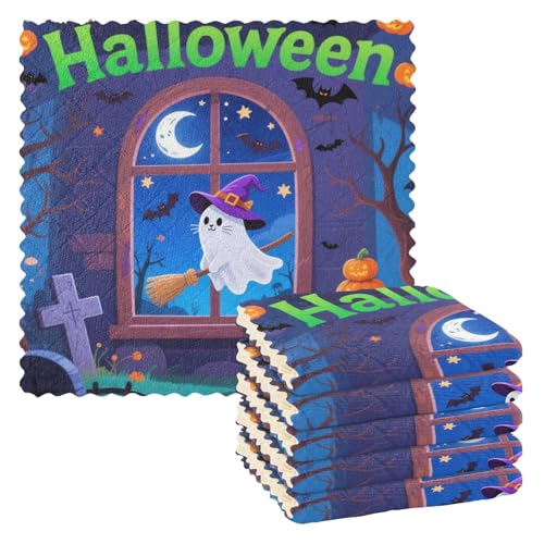 EtherSpher The White of Halloween Geschirrtücher für Küche, Badezimmer, Geschirrtücher, Zubehör, Para Mesas, 27,9 x 27,9 cm, 6 Stück