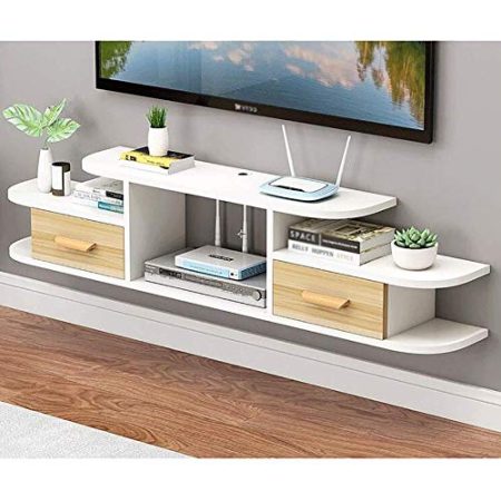 Wap Schwimm Tv Regal Mit Tür, Modern Holz Media Console Wand Befestigter Storage Rack Hänge Tv-Schrank Für Kabelboxen Router-White 140 cm (55Inch) / E / 140cm(55inch)