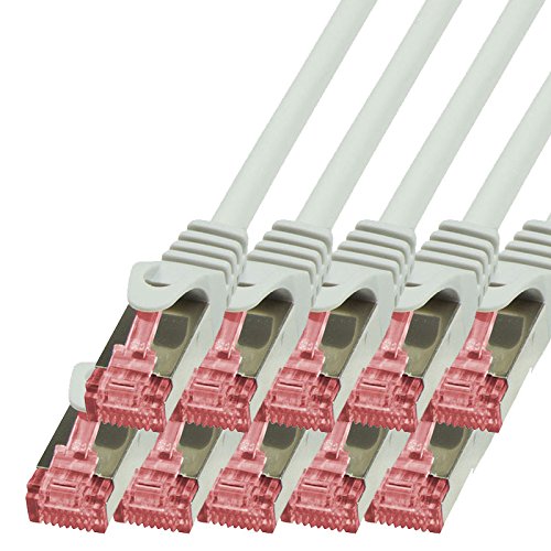BIGtec Lan Kabel 10 Stück 0,5m Netzwerkkabel Ethernet Internet Patchkabel CAT.6 grau Gigabit SFTP doppelt geschirmt für Netzwerke Modem Router Switch 2 x RJ45 kompatibel zu CAT.5 CAT.6a CAT.7 Stecker