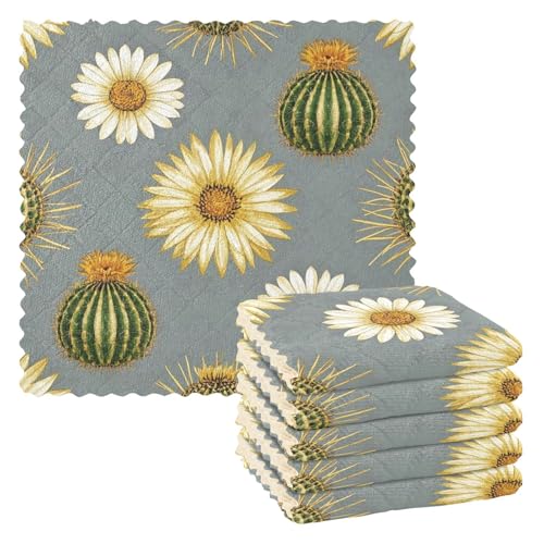 EtherSpher Trendige Geschirrtücher, Motiv: Kakteen, Sonnenblume, goldgrau, sehr saugfähig, zum Aufhängen, Frottee-Geschirrtücher, hochwertig bedruckte Lappen, Zubehör, Para Mesas, 27,9 x 27,9 cm