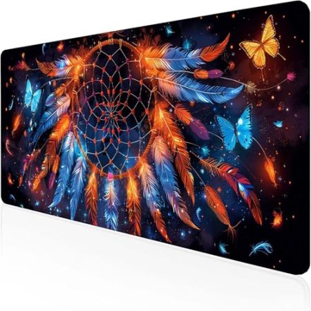 Traumfänger Mauspad (600 x 300 mm), Gaming Mauspad Rosa Schreibtischunterlage with Stitched Edges Wassxerdicht Non-Slip Rubber Base Desk Mat für Pc, Büro Gaming Zubehör Laptop, Geschenke T-V