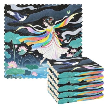 Amooorous Chinesisches Chang 'e saugfähiges Handtuch, Mikrofaser, Geschirrtuch, Camping-Zubehör, saugfähig, 27,9 x 27,9 cm, 6 Stück