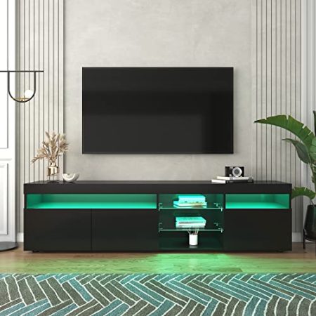 Idemon Moderner TV-Schrank, helles Panel, Variable Lichtbeleuchtung, Wohn- und Esszimmer 180 cm (Schwarz)