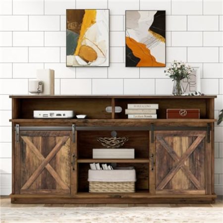 Großer Tv-Schrank, Großer Tv-Schrank Mit Klassischen Schiebetüren, Verstellbaren Regalen, Sideboard Im Bauernhaus-Design, Entertainment-Center Für Wohnzimmer