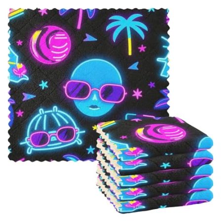 EtherSpher Sommer-Neon-Brille, Kokosnussbaum, Küchentuch, Geschirrtuch, Auto-Reinigungstuch, großes Design, Arbeitsplatte, Zubehör, Para Mesas, 27,9 x 27,9 cm