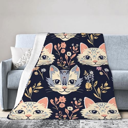 Überwurfdecke mit Katzenmuster, 102 x 127 cm, Kätzchen, Tier-Fleece-Decken für Couch, Bett, Picknick, weich, gemütlich, leicht, für alle Jahreszeiten