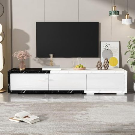 Idemon Hochglanz-TV-Schrank, einstellbare Länge (140-179,5 cm) – Moderner TV-Schrank mit Marmoroptik
